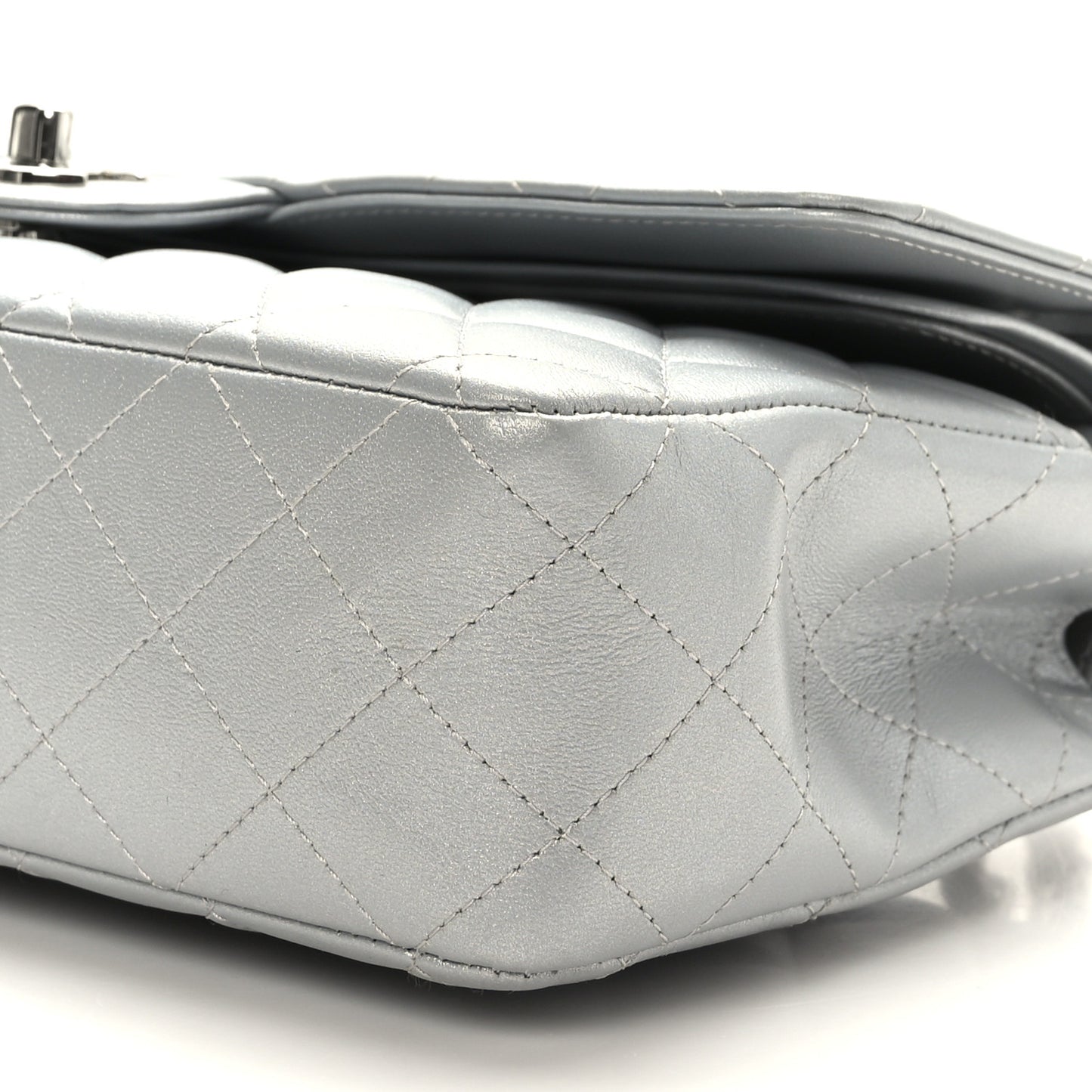Iridescent Lambskin Quilted Medium Double Flap Grey