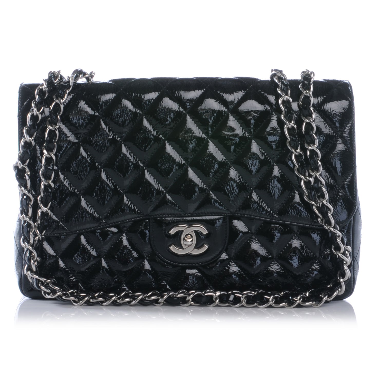Distressed Patent Jumbo Single Flap Black
