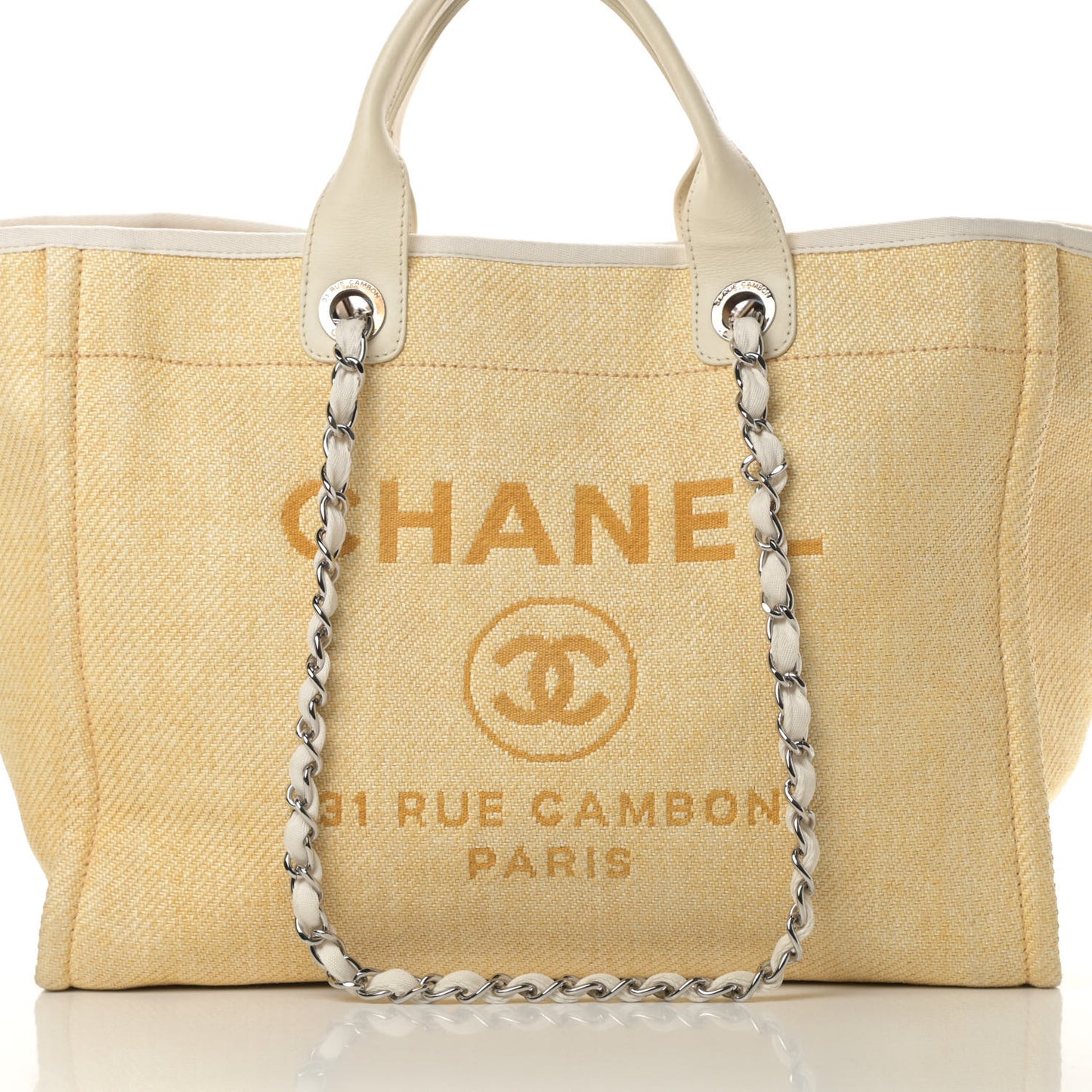 Woven Straw Raffia Medium Deauville Tote Beige