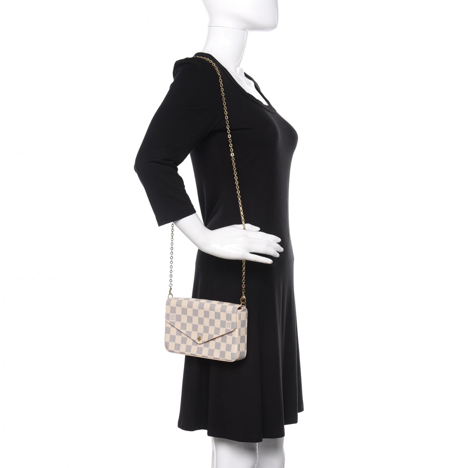 Louis Vuitton Damier Azur Pochette Felicie Chain Wallet Rose Ballerine 2 of 14