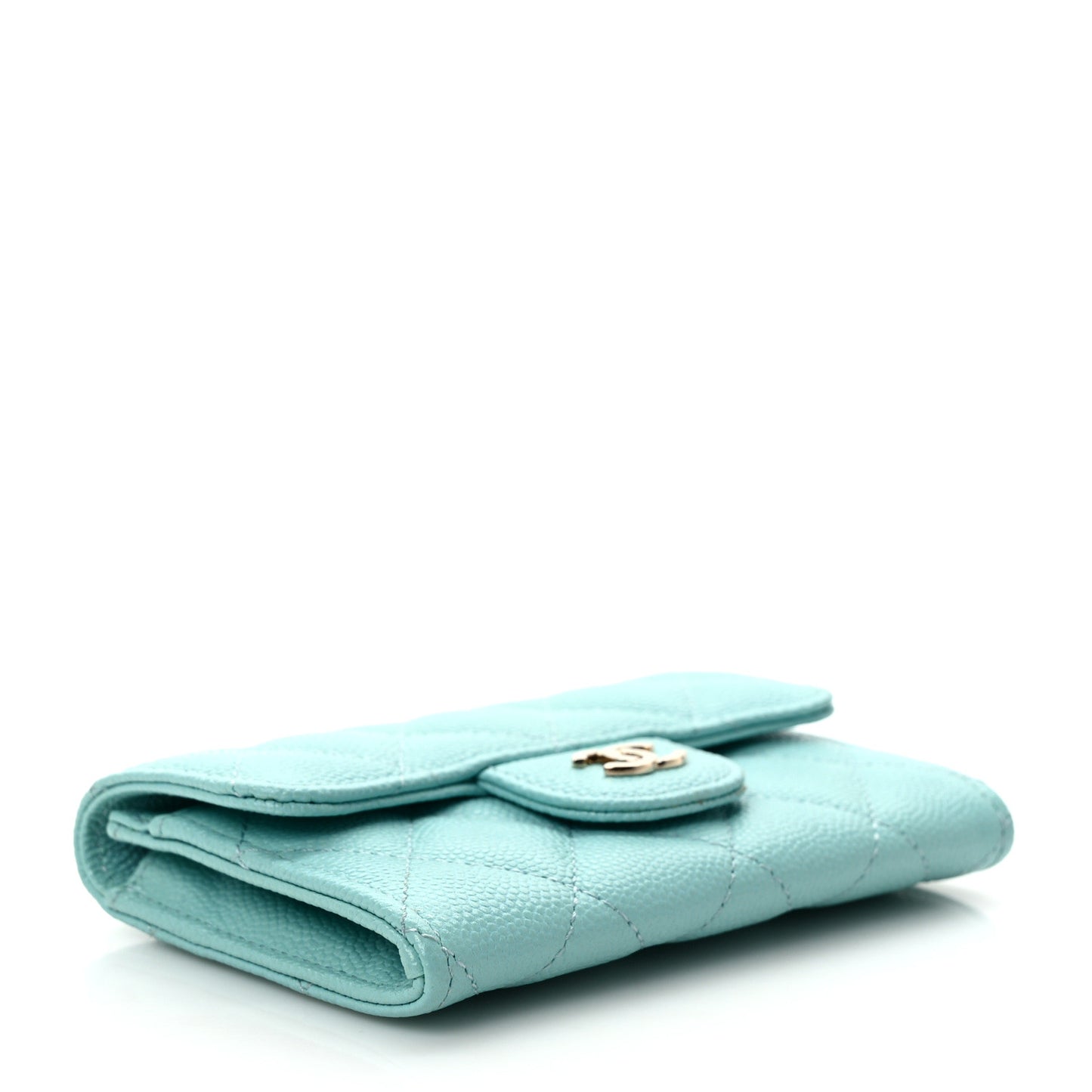 Caviar Quilted Flap Card Holder Wallet Light Blue