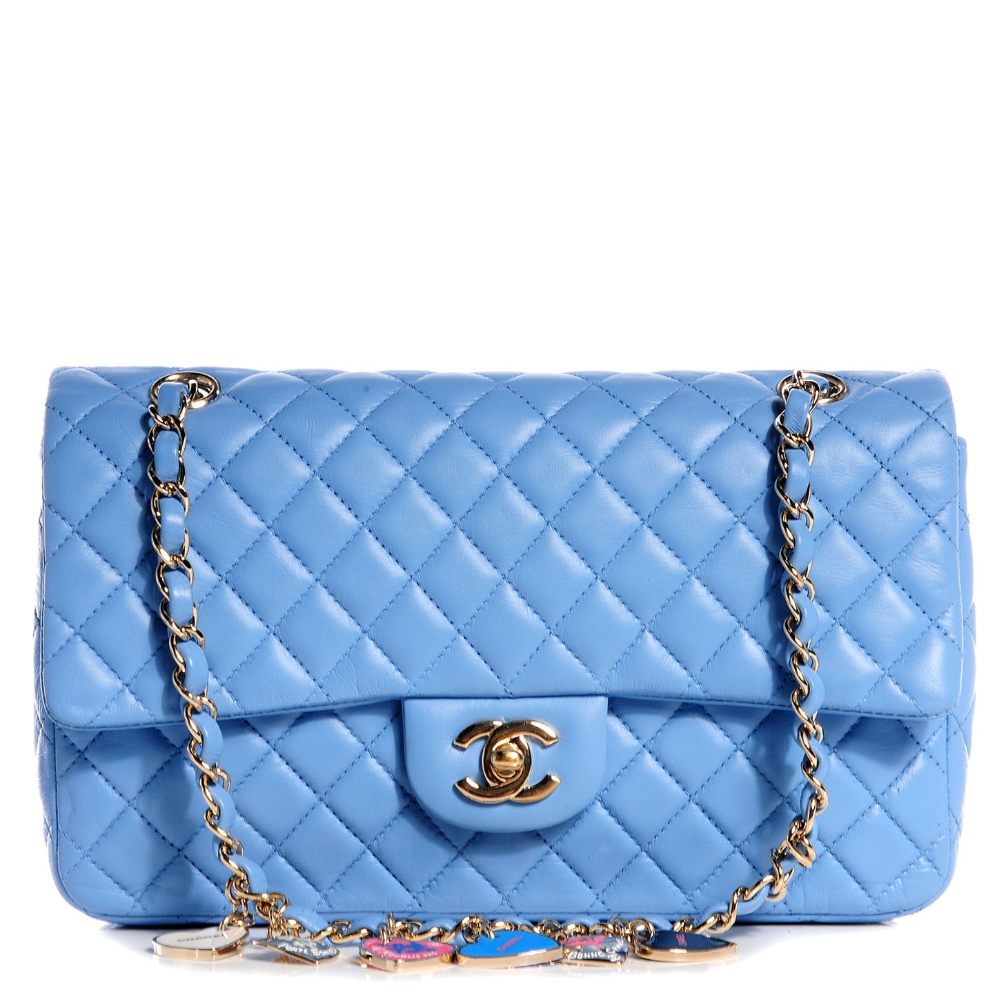 Lambskin Valentine Charms Medium Flap Baby Blue