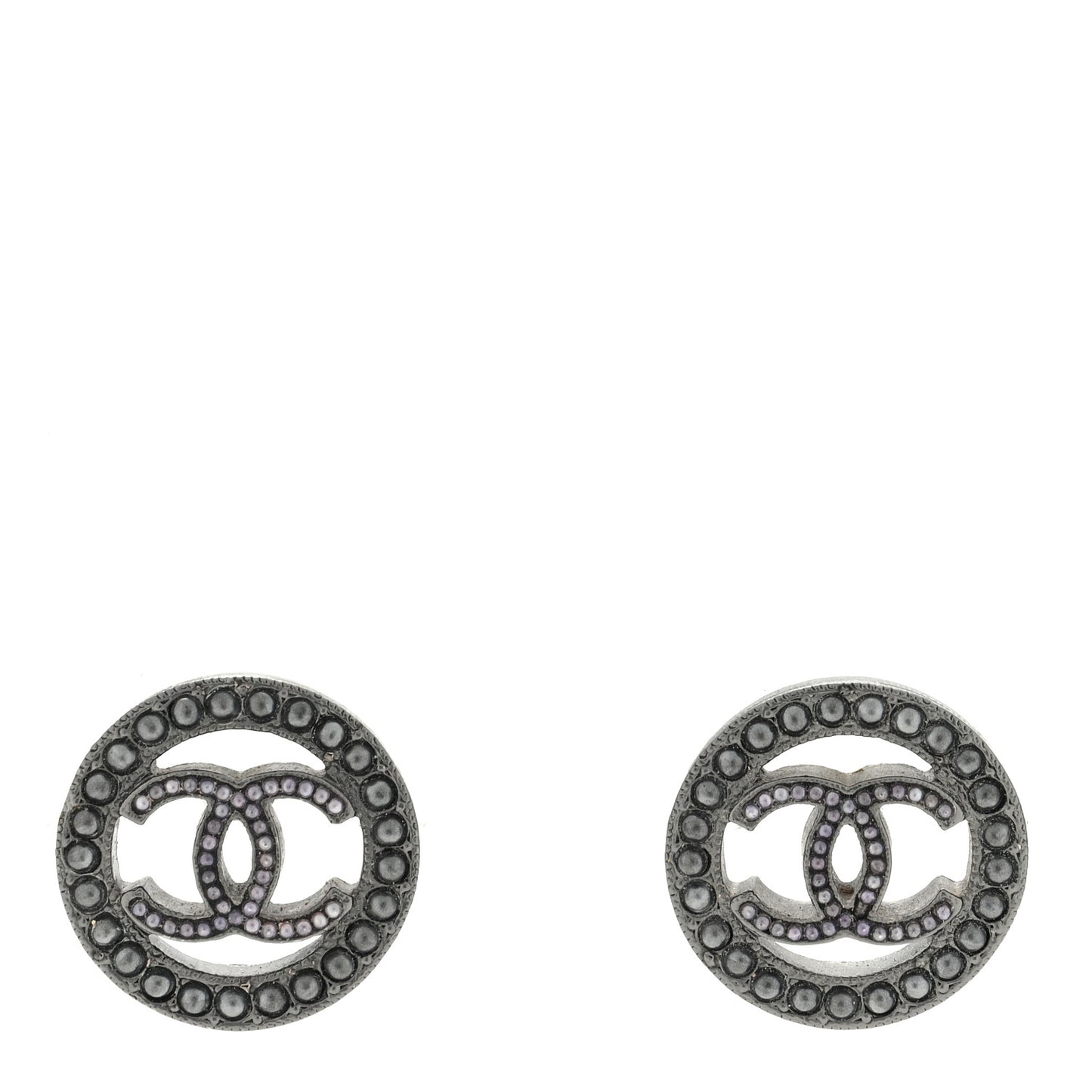 Ruthenium Pearl CC Round Earrings Dark Grey