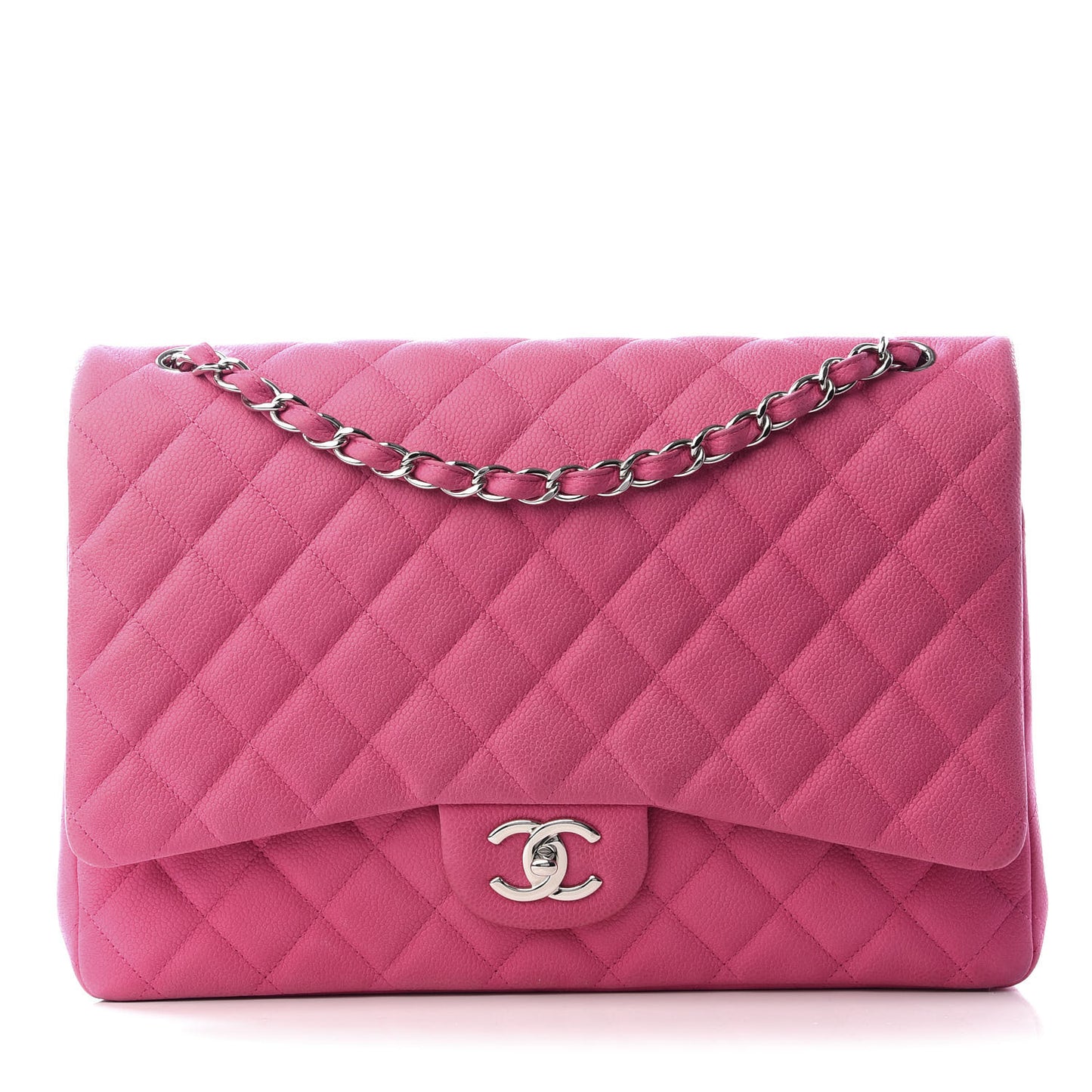 Iridescent Caviar Quilted Maxi Double Flap Hot Pink