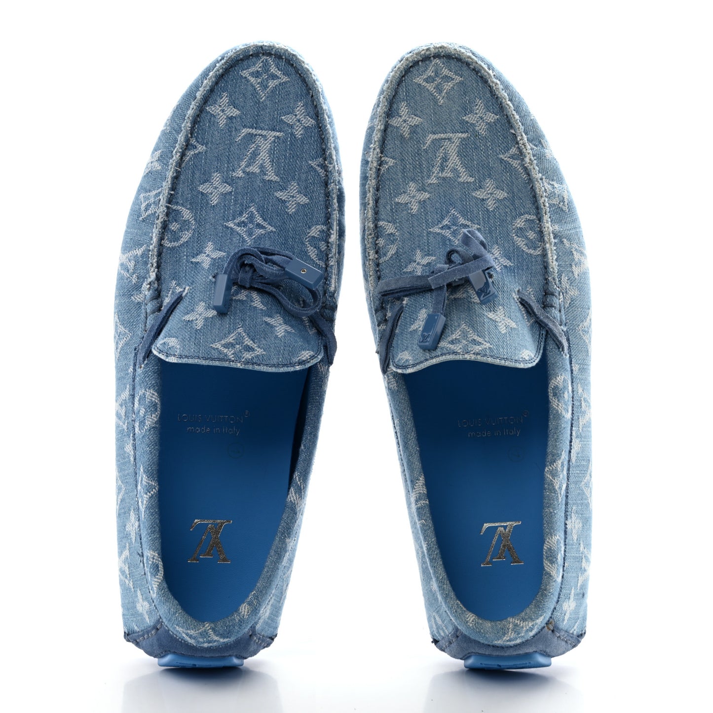 Monogram Denim Mens Driver Moccasin Loafers 8 Blue