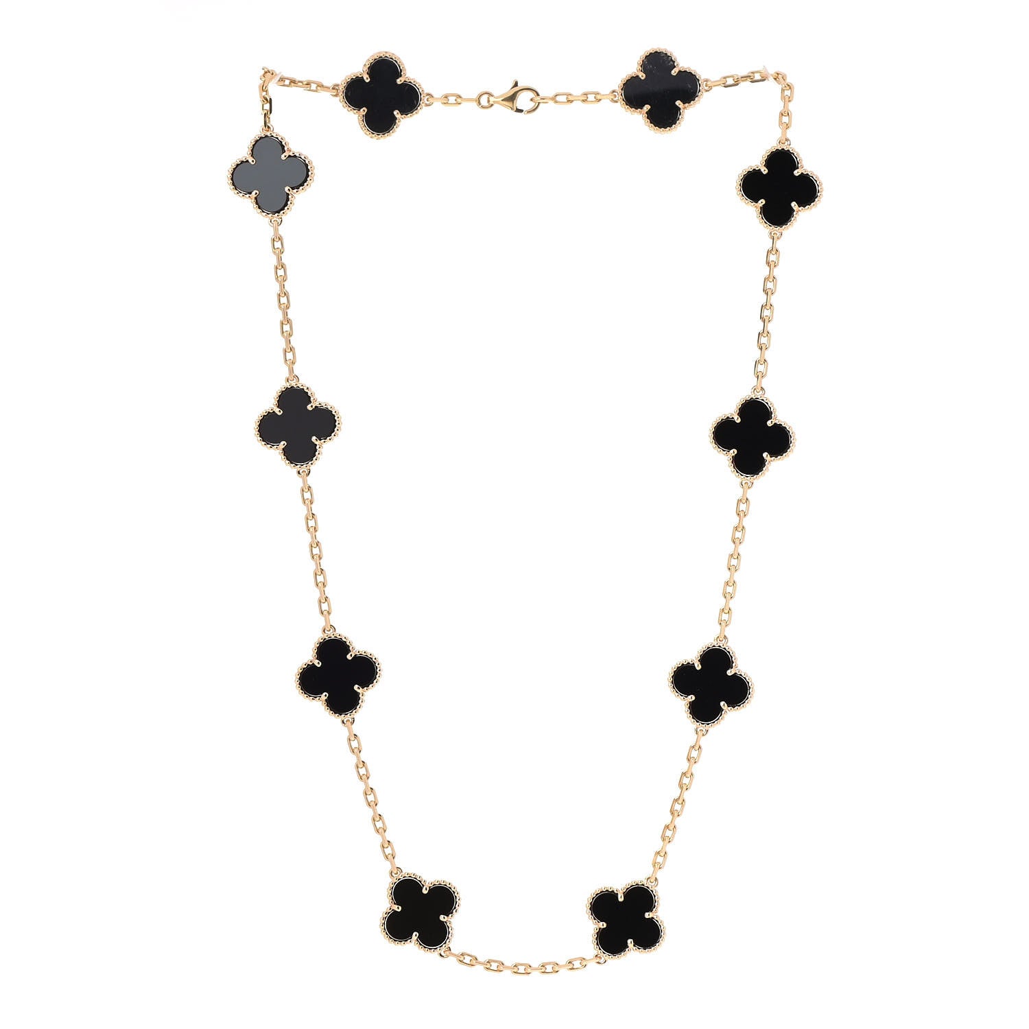 Van Cleef & Arpels 18K Yellow Gold Black Onyx 10 Motifs Vintage Alhambra Necklace 3 of 5