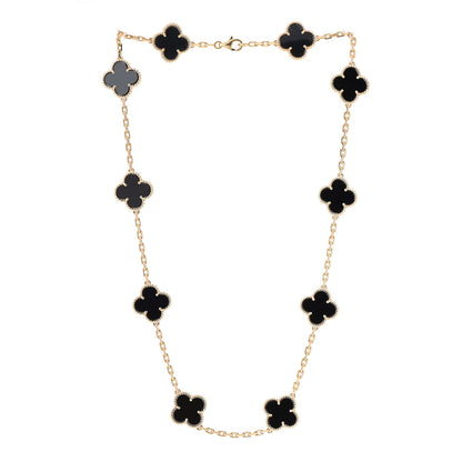 Van Cleef & Arpels 18K Yellow Gold Black Onyx 10 Motifs Vintage Alhambra Necklace 3 of 5