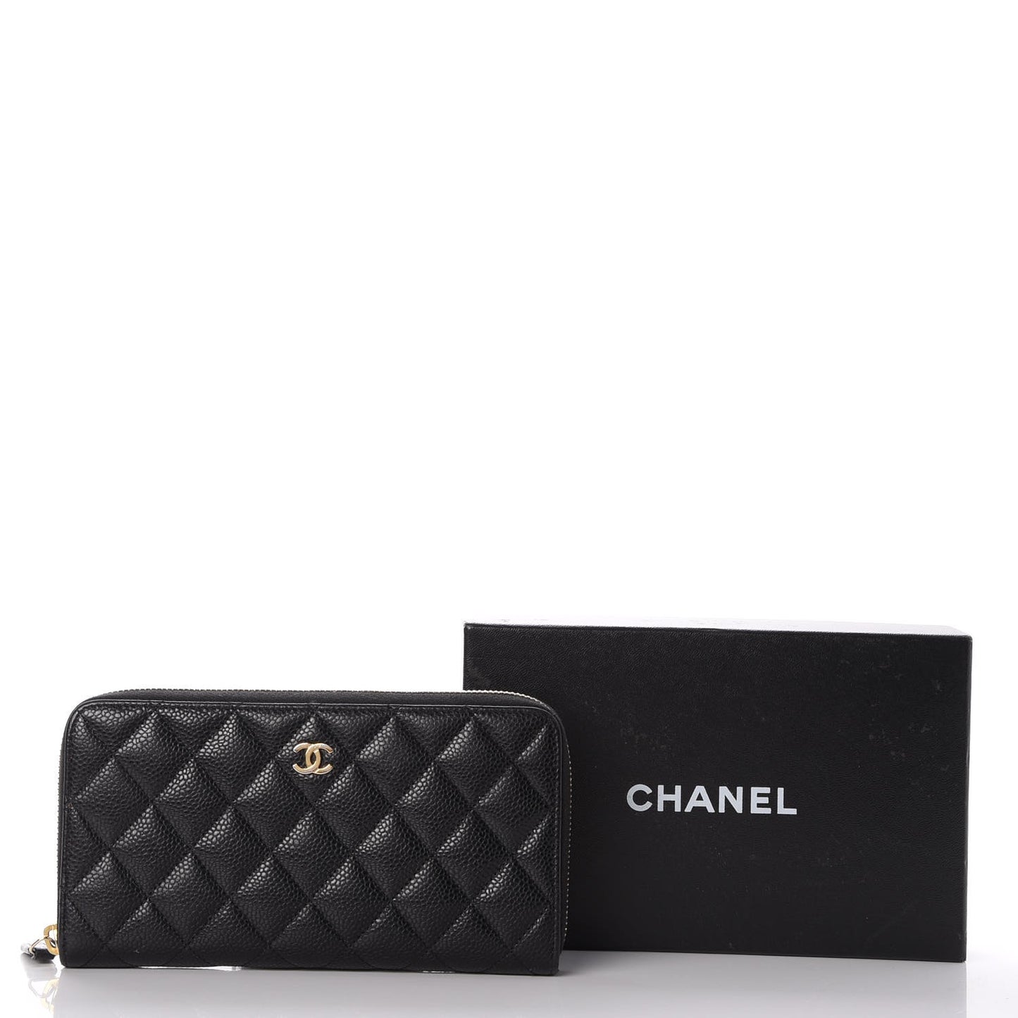 Caviar Quilted Large Gusset Zip Around Wallet Black