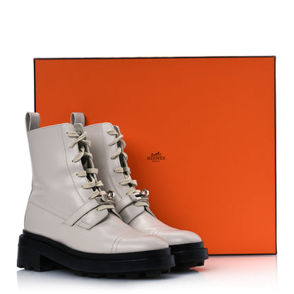 Hermes Glossed Calfskin Funk Ankle Boots 37.5 Beige Glaise 16 of 16