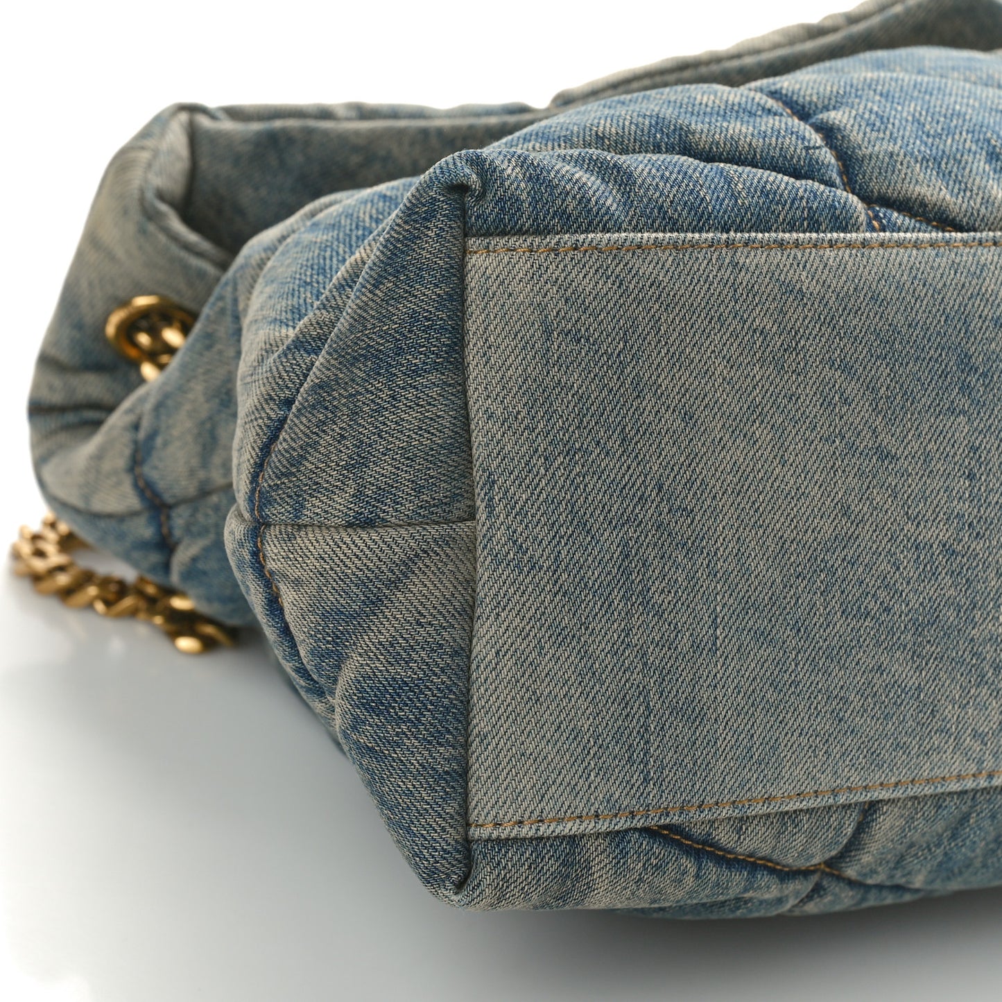 Denim Quilted Medium Loulou Puffer Monogram Chain Satchel Blue Black