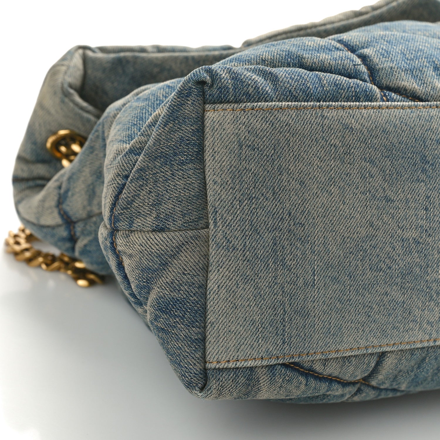 Saint Laurent Denim Quilted Medium Loulou Puffer Monogram Chain Satchel Blue Black 9 of 10