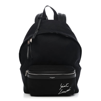 Saint Laurent Canvas Signature Embroidered City Backpack Black 1 of 7
