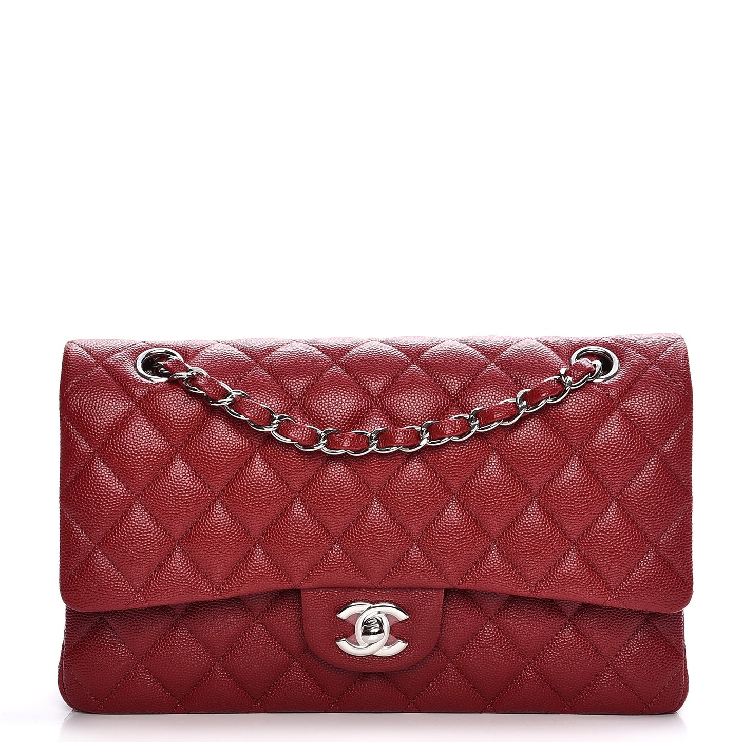 Caviar Quilted Medium Double Flap Red