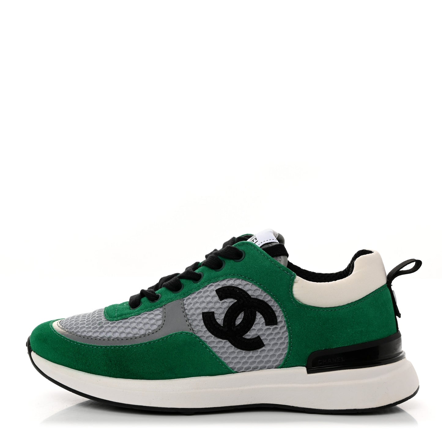 Mesh Suede Calfskin Womens CC Sneakers 36 White Green Grey