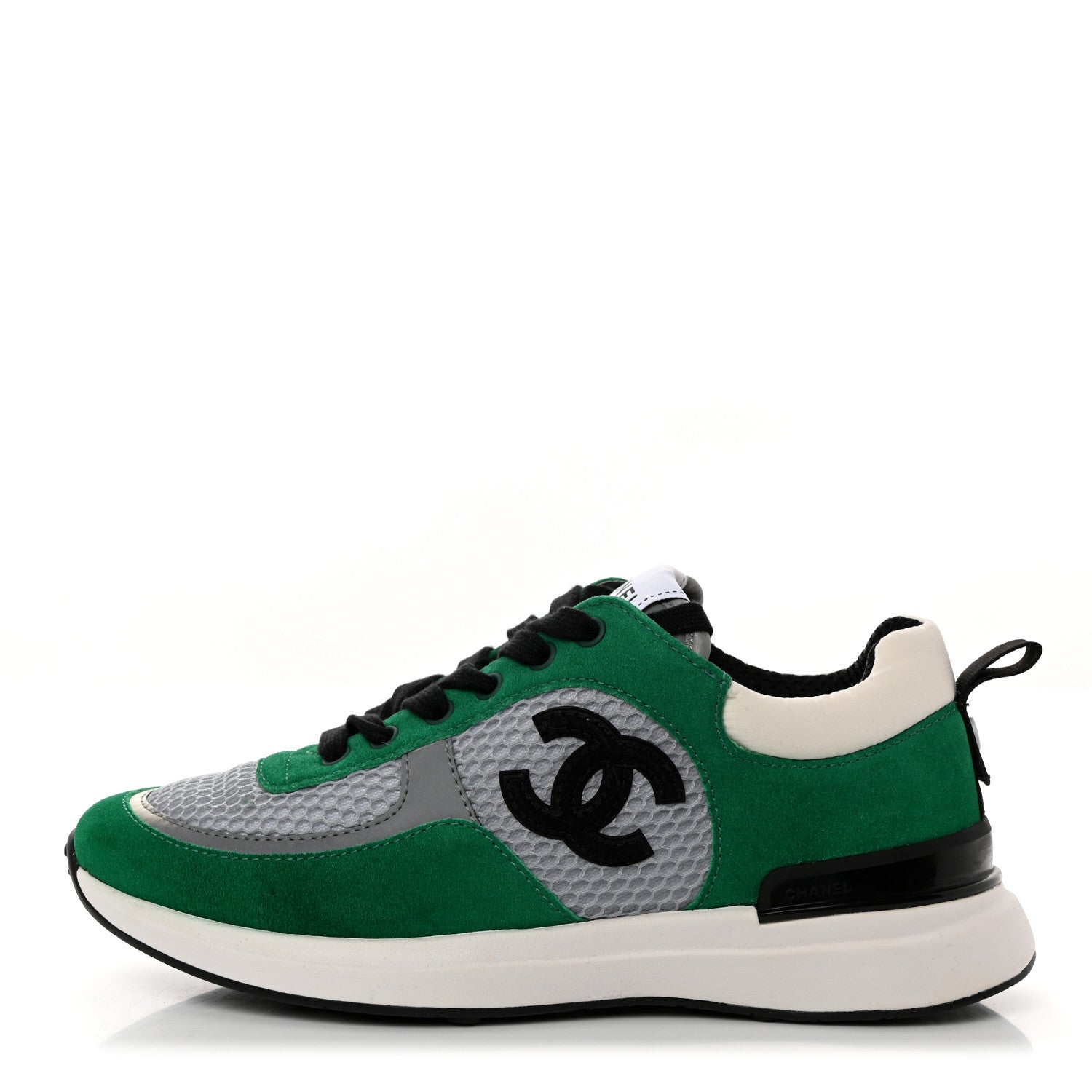 Chanel Mesh Suede Calfskin Womens CC Sneakers 36 White Green Grey 1 of 8
