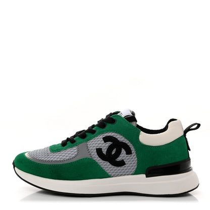 Chanel Mesh Suede Calfskin Womens CC Sneakers 36 White Green Grey 1 of 8