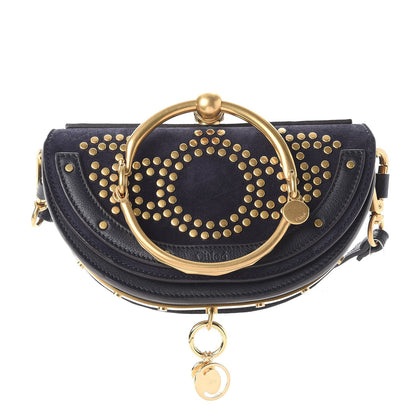 Chloe Suede Calfskin Constellation Studded Small Nile Bracelet Minaudiere Bag Full Blue 1 of 11