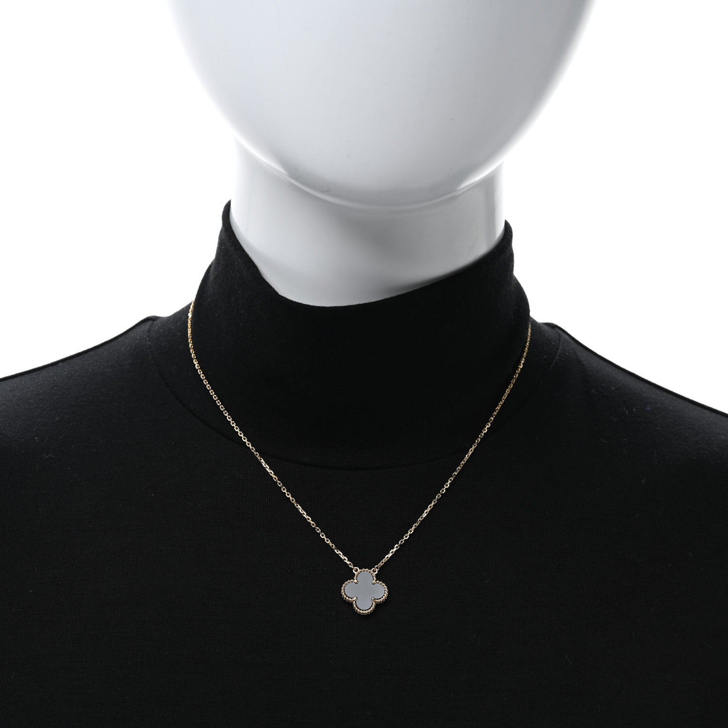 Van Cleef & Arpels 18K Yellow Gold Black Onyx Vintage Alhambra Pendant Necklace 3 of 5