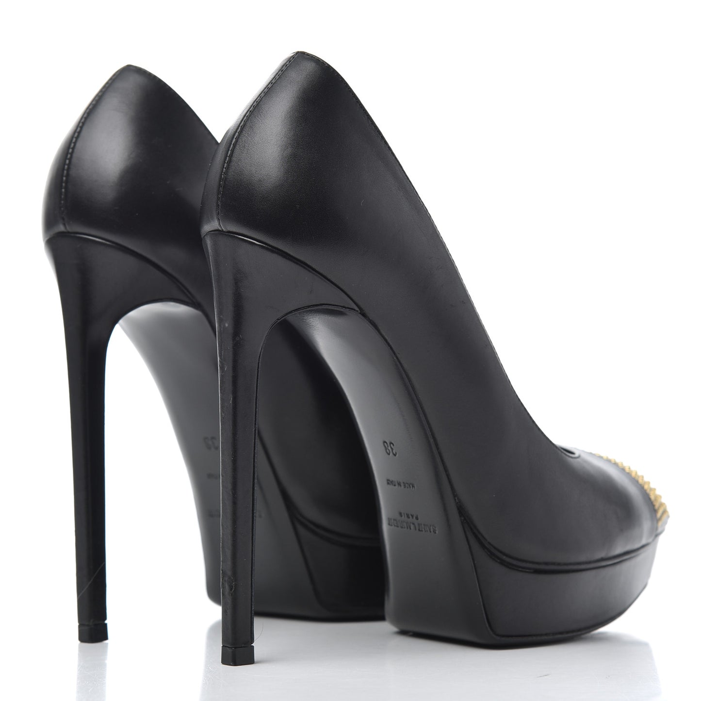 Calfskin Studded Cap Toe Janis 105 Platform Pumps 38 Black