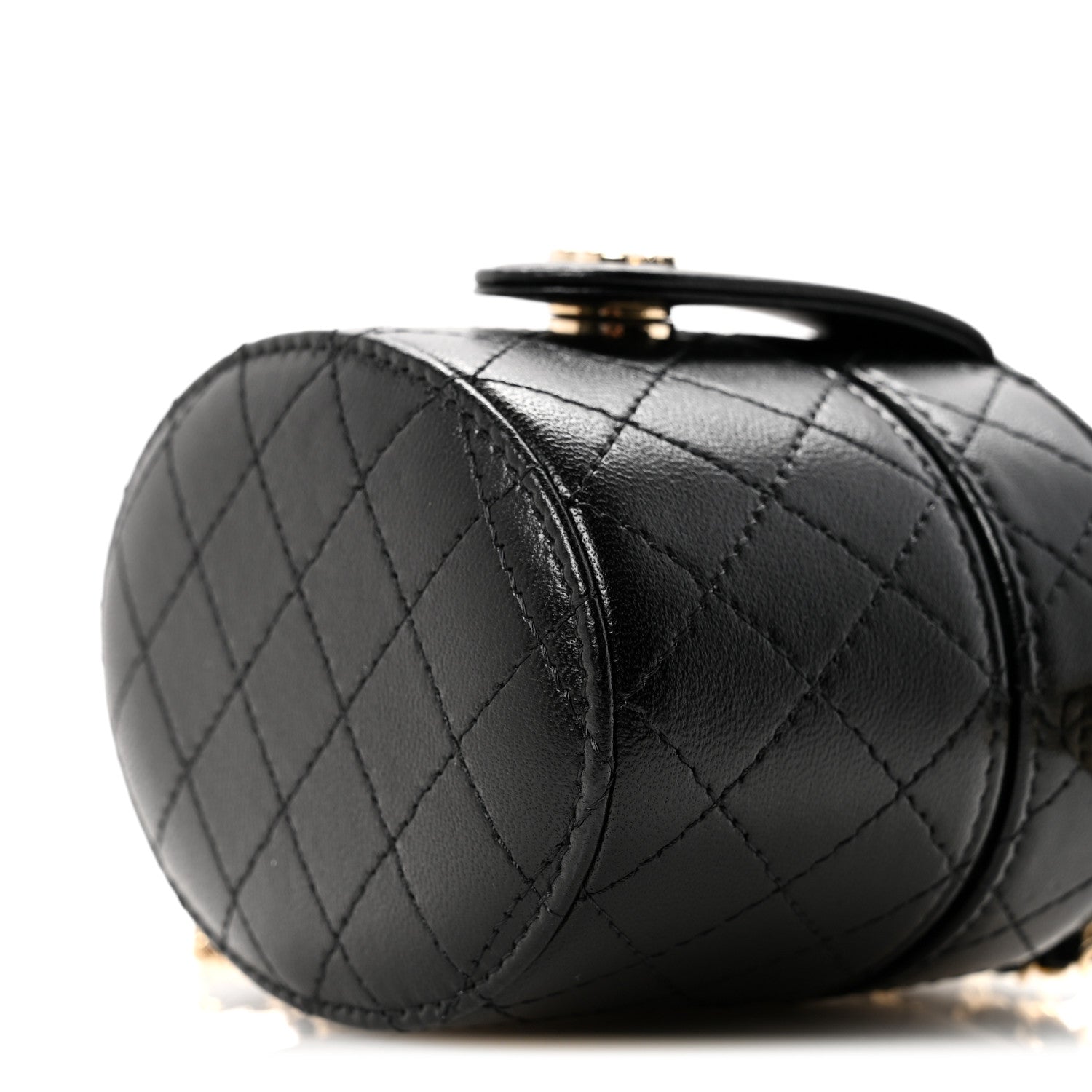 Chanel Lambskin Quilted Mini Round Vanity Case With Chain Black 10 of 12