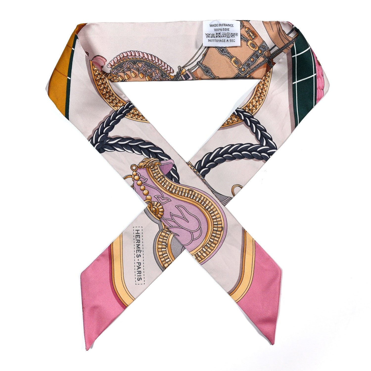 Hermes Silk Grand Apparat Twilly Rose Nacre Gold Anthracite 1 of 7