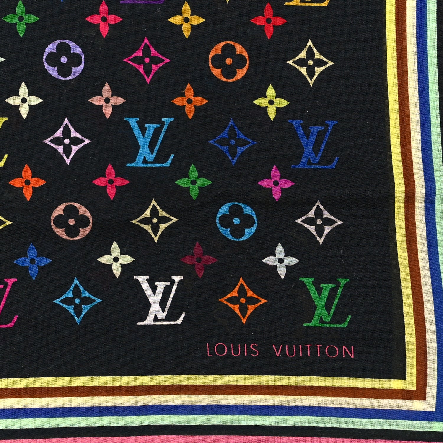 Louis Vuitton Cotton Monogram Multicolor Square Scarf Black 2 of 3