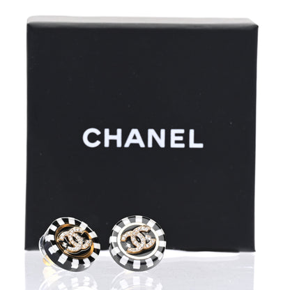 Chanel Resin Crystal CC Earrings Black White 5 of 5