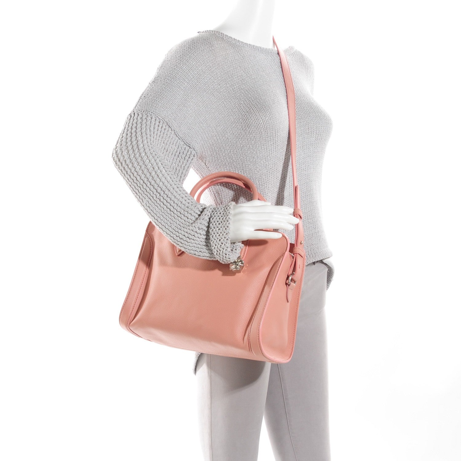 Alexander McQueen Pebbled Calfskin Small Skull Padlock Zip Around Tote Pink 2 of 9