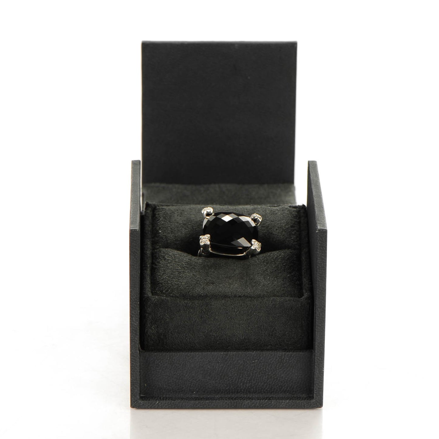 Sterling Silver Black Onyx Pave Diamond 20mm Cushion On Point Ring 51.5 6