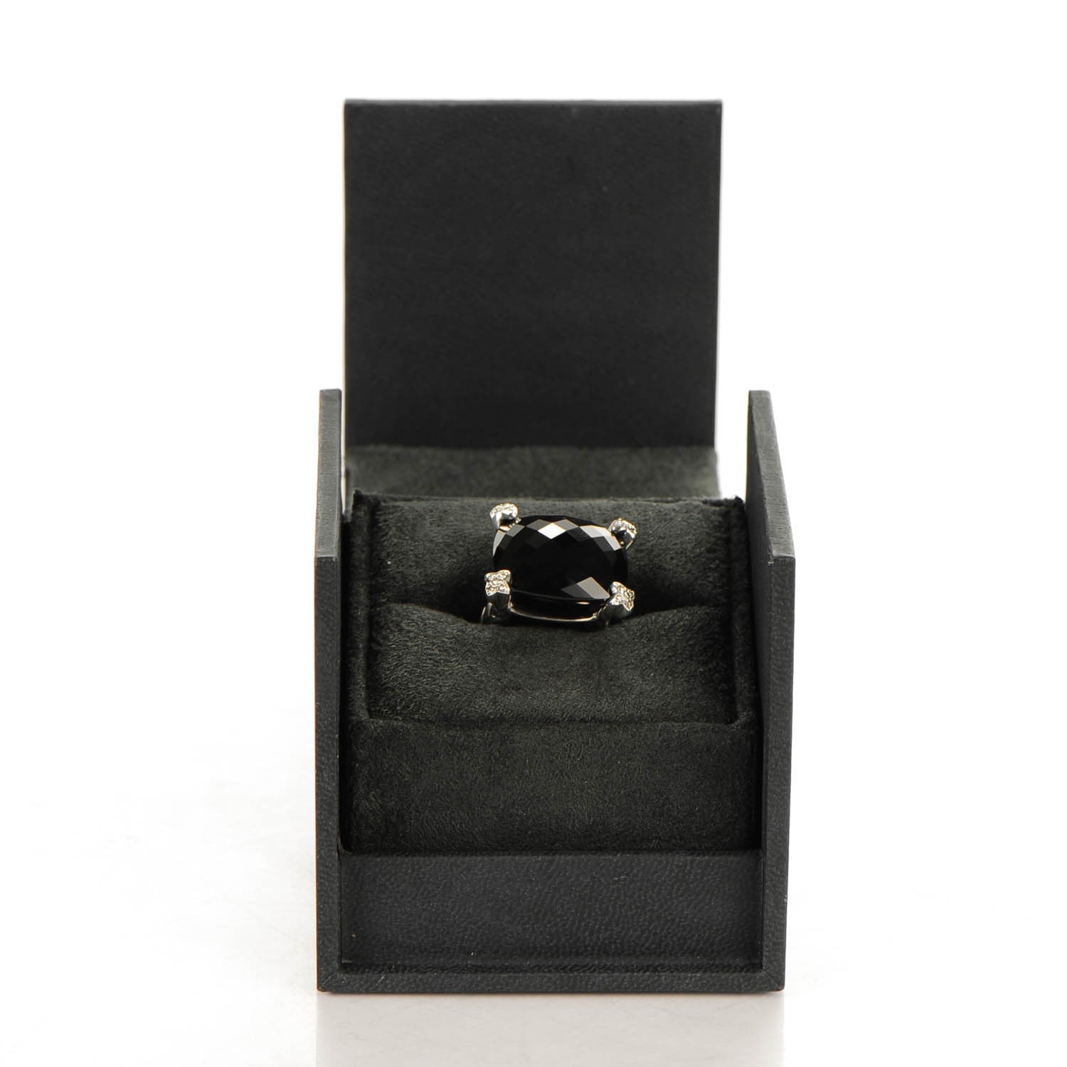 David Yurman Sterling Silver Black Onyx Pave Diamond 20mm Cushion On Point Ring 51.5 6 5 of 5