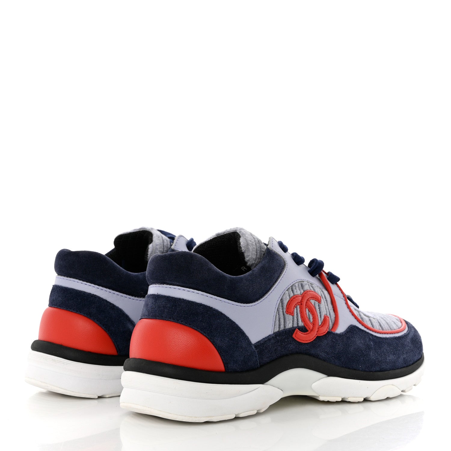 Chanel Suede Calfskin Womens CC Sneakers 37 Grey Red Blue 4 of 7