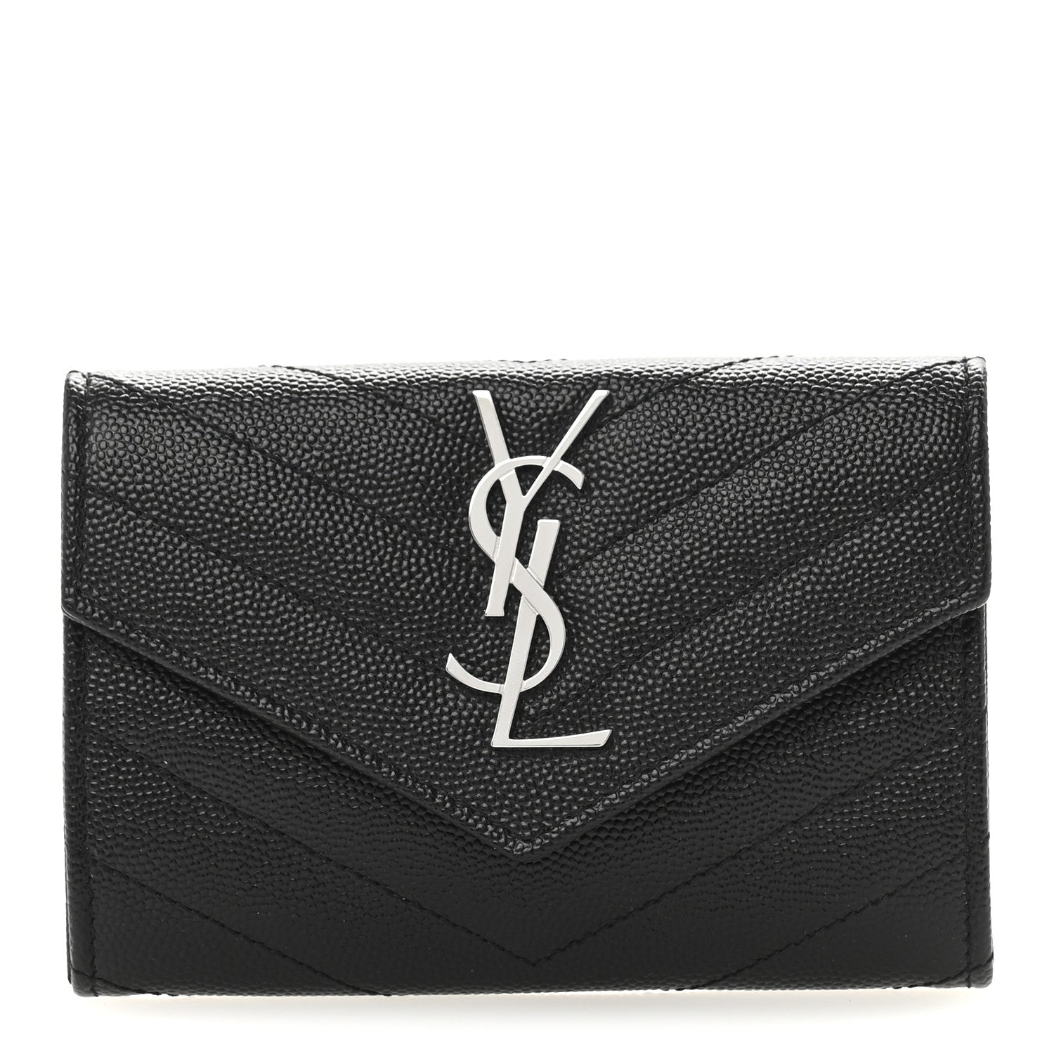 Saint Laurent Grain De Poudre Matelasse Chevron Small Monogram Envelope Wallet Black 1 of 9