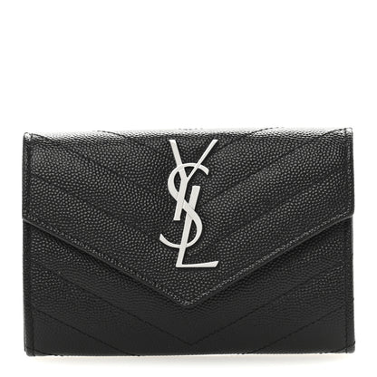 Saint Laurent Grain De Poudre Matelasse Chevron Small Monogram Envelope Wallet Black 1 of 9