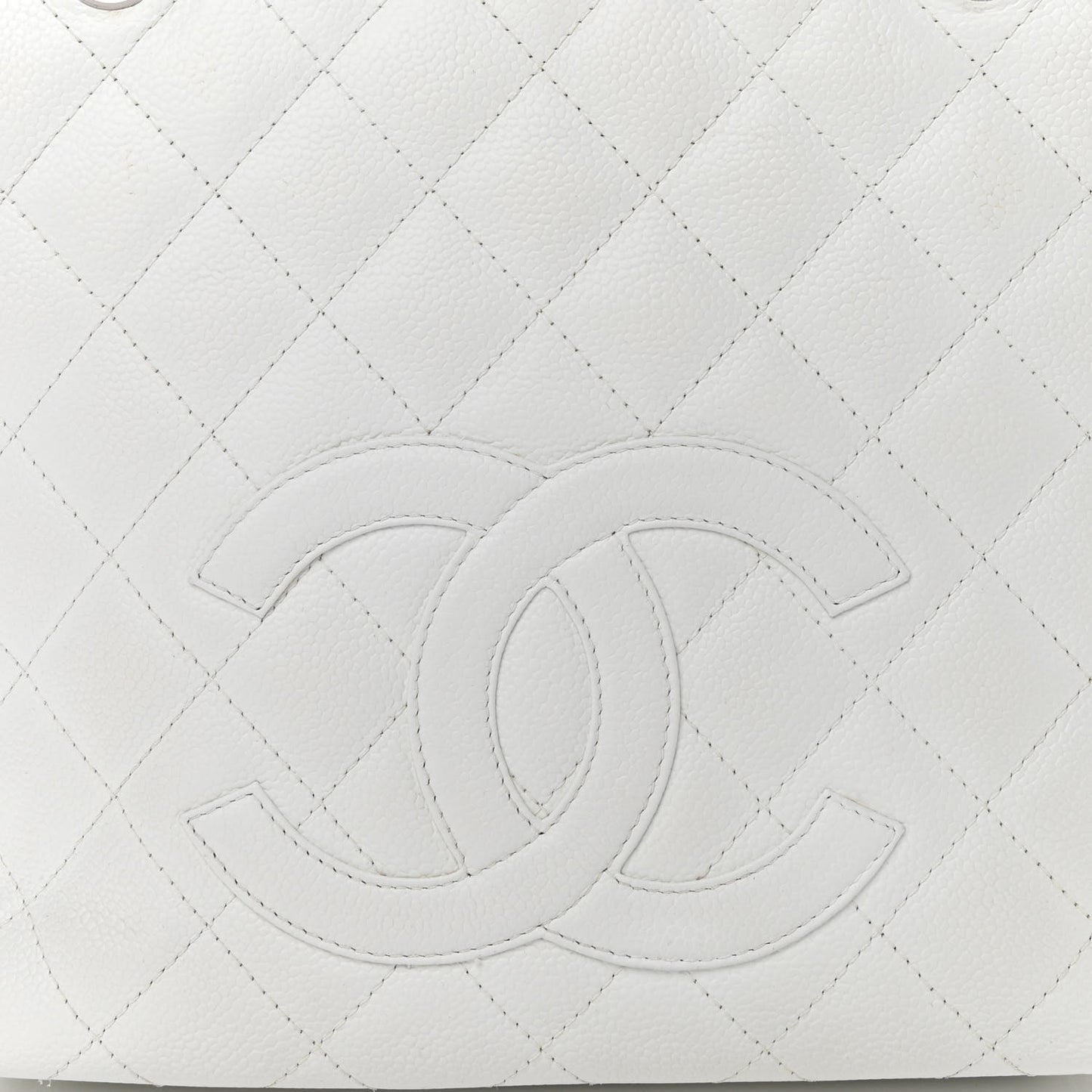 Caviar Quilted Petit Shopping Tote PST White