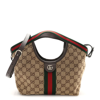 Gucci Monogram Web Small Giglio Tote Beige Dark Brown 1 of 10
