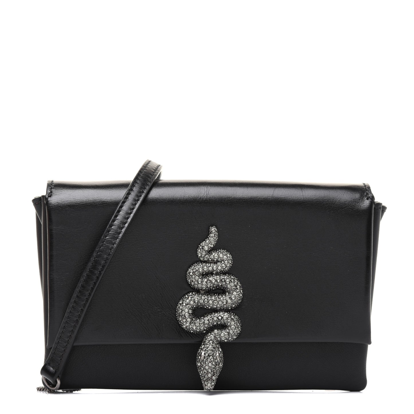 Calfskin Crystal Encrusted Snake Maison Small Crossbody Black
