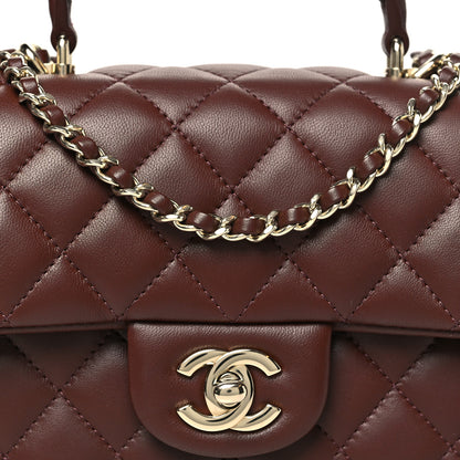 Chanel Lambskin Quilted Mini Top Handle Rectangular Flap Dark Brown 8 of 11