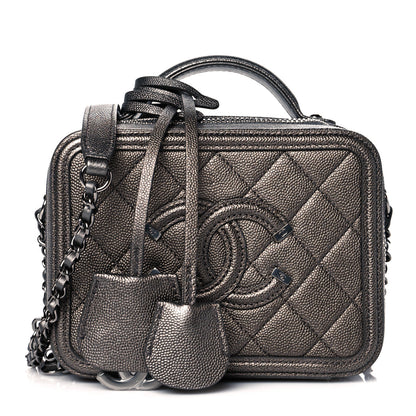Chanel Caviar Quilted Small CC Filigree Vanity Case Dark Silver 1 of 9