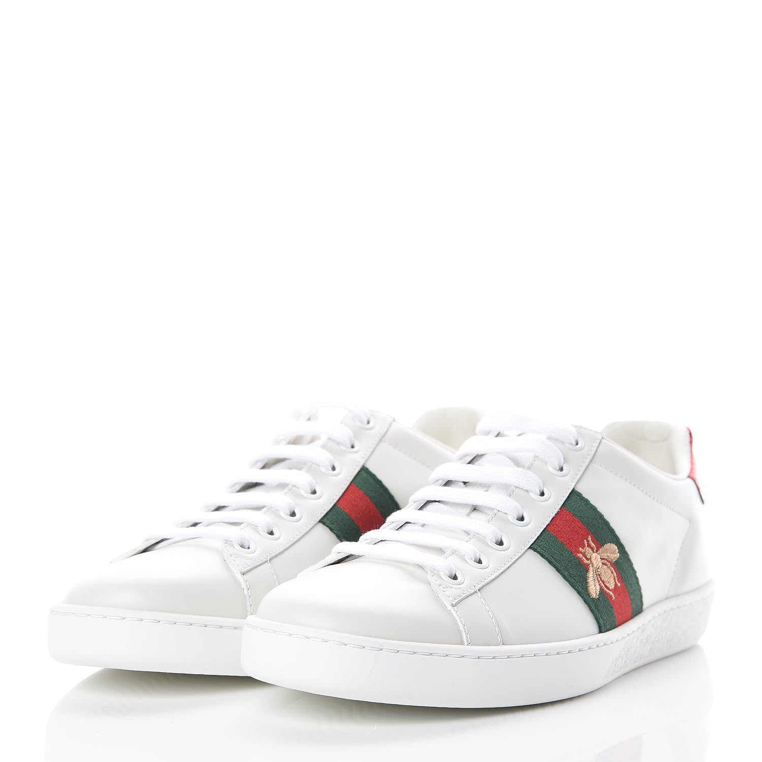 Gucci Calfskin Ayers Bee Embroidered Womens Ace Sneakers 38 White Green 3 of 9