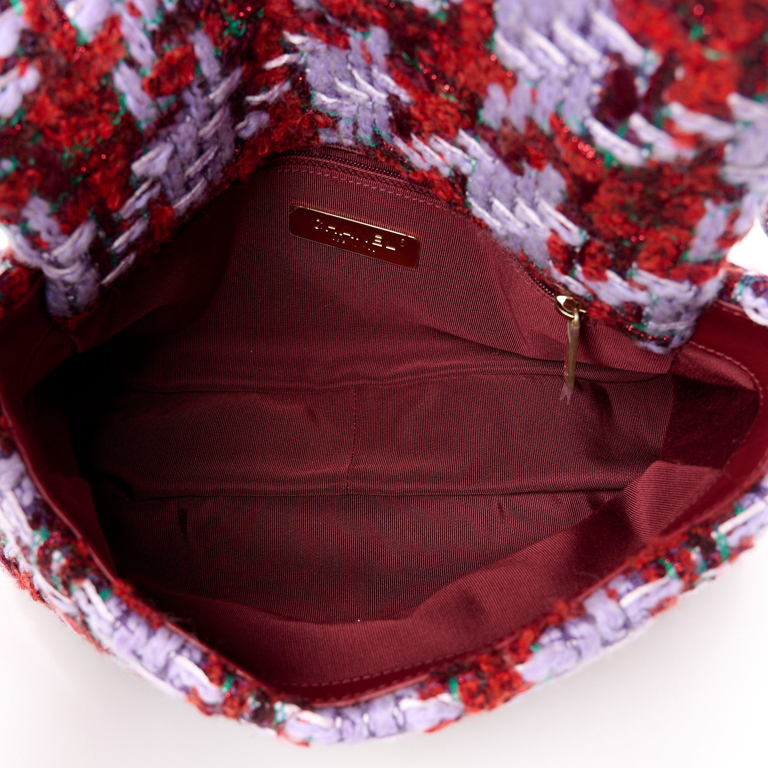 Chanel Tweed Quilted Medium Chanel 19 Flap Red Purple Green 5 of 10