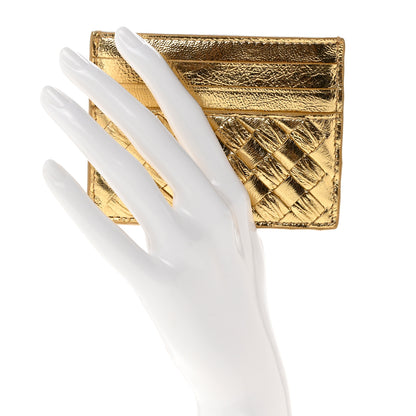 Bottega Veneta Metallic Nappa Intrecciato Card Holder Gold 2 of 7