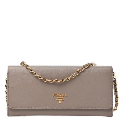 Prada Saffiano Metal Oro Chain Wallet Argilla 1 of 13