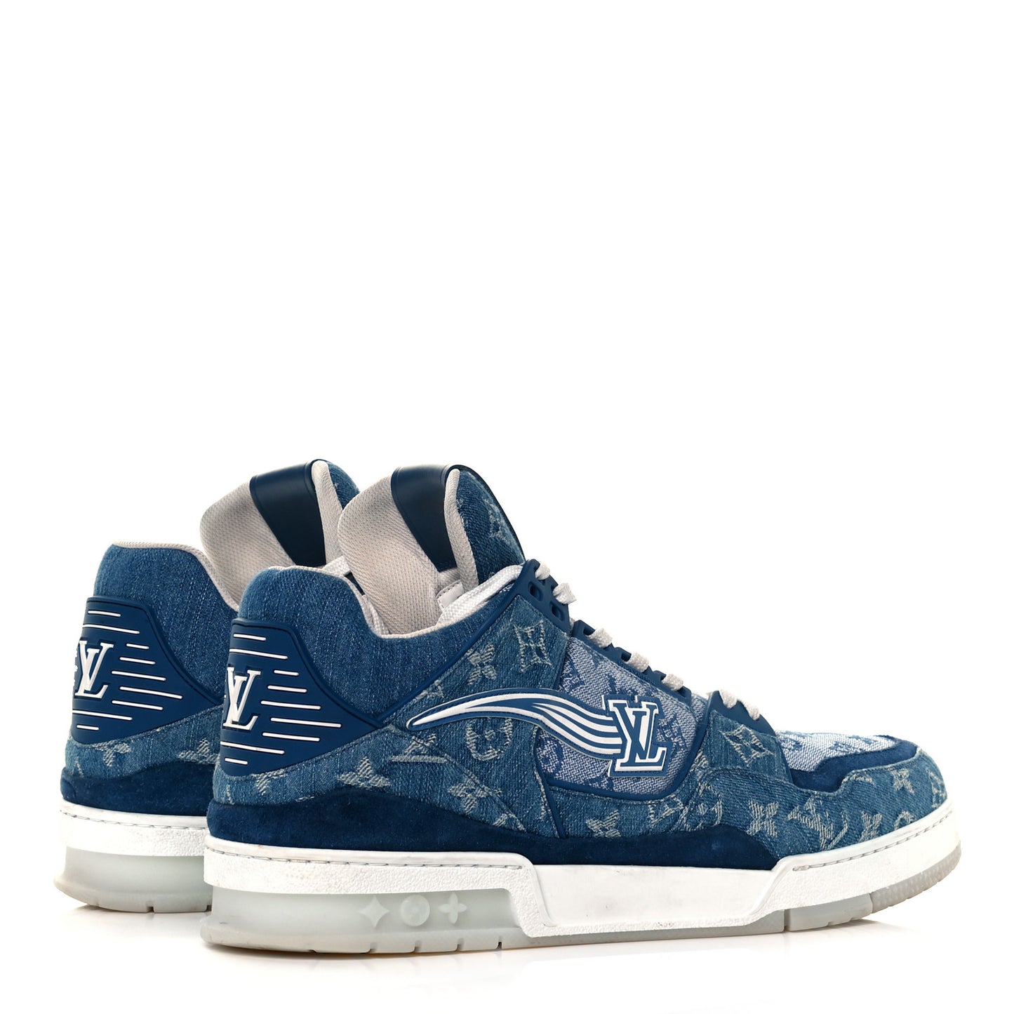 Monogram Denim Mens Trainer Sneakers 11 Blue