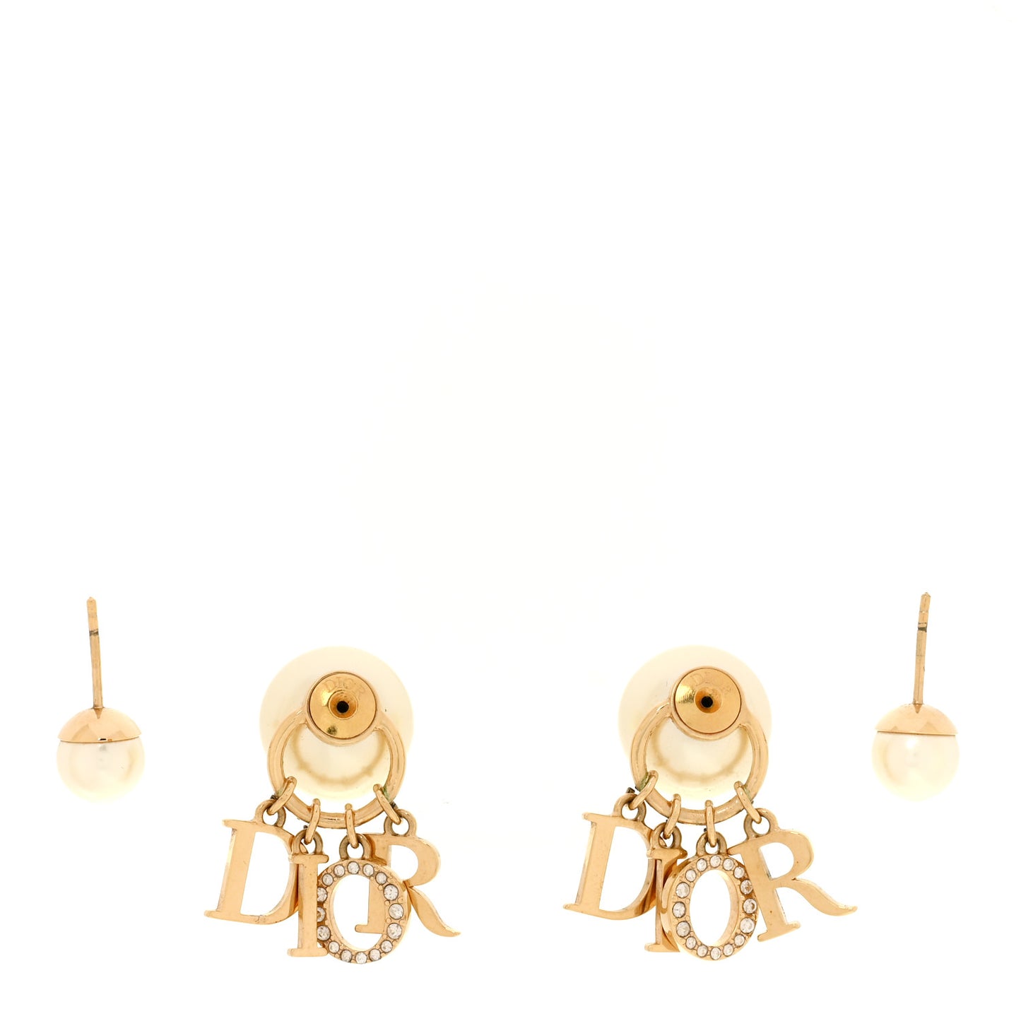 Pearl Crystal Tribal Logo Charms Earrings Gold