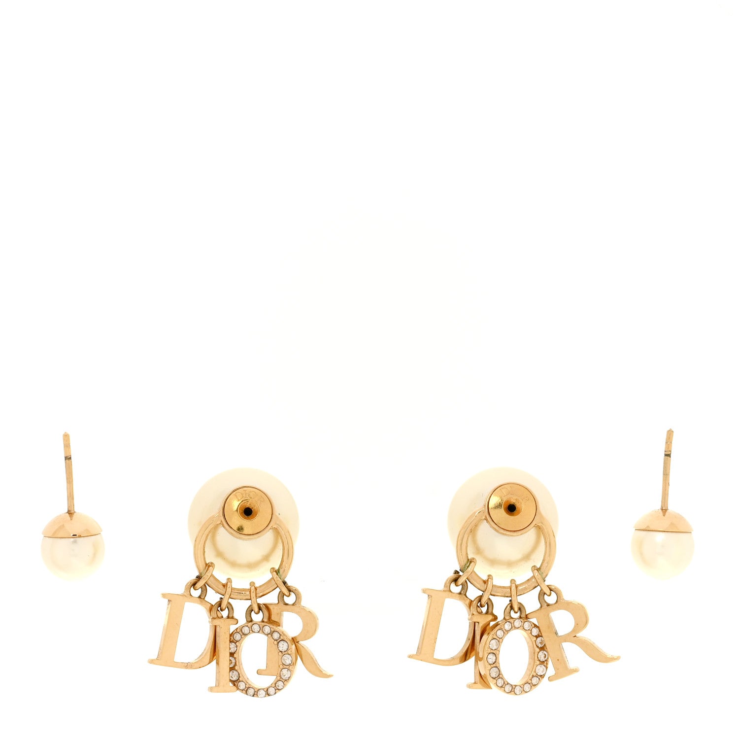 Christian Dior Pearl Crystal Tribal Logo Charms Earrings Gold 3 of 5