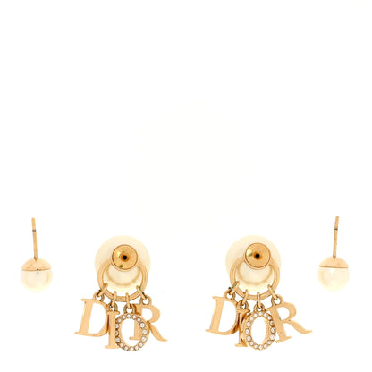 Christian Dior Pearl Crystal Tribal Logo Charms Earrings Gold 3 of 5