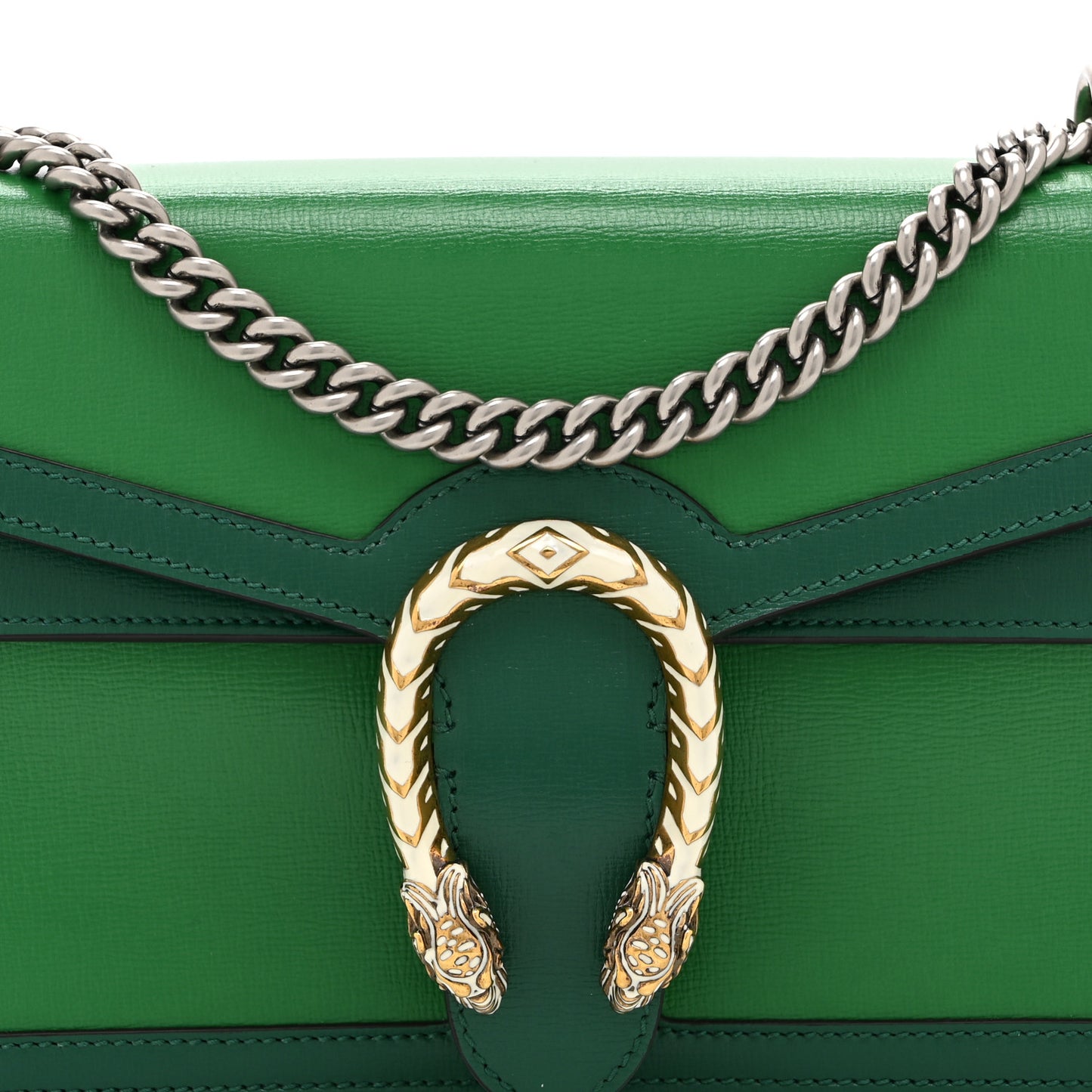 Azalea Calfskin Enamel Small Dionysus Shoulder Bag New Shamarock Emerald Off White