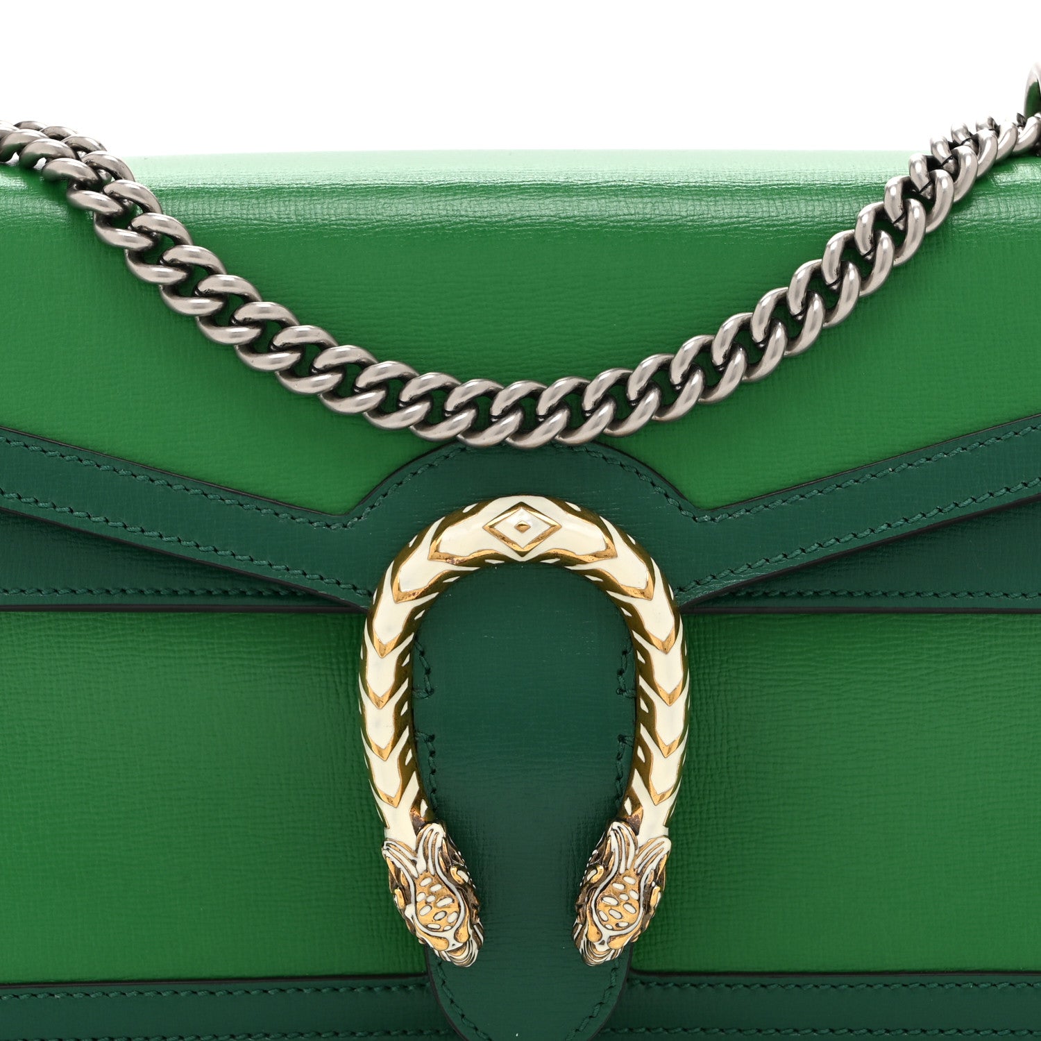 Gucci Azalea Calfskin Enamel Small Dionysus Shoulder Bag New Shamarock Emerald Off White 9 of 11