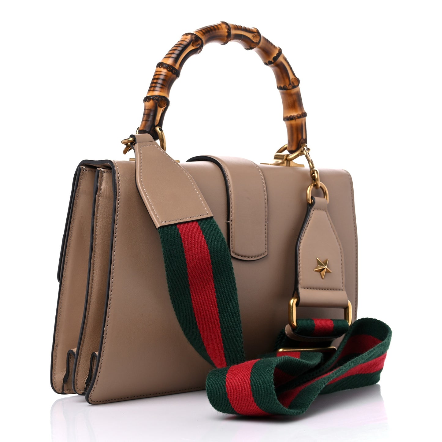 Calfskin Bamboo Web Medium Dionysus Top Handle Bag Camelia Bright Evergreen Hibiscus Red