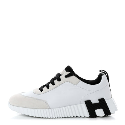 Hermes Goatskin Suede Bouncing Sneakers 37.5 White Black 1 of 10